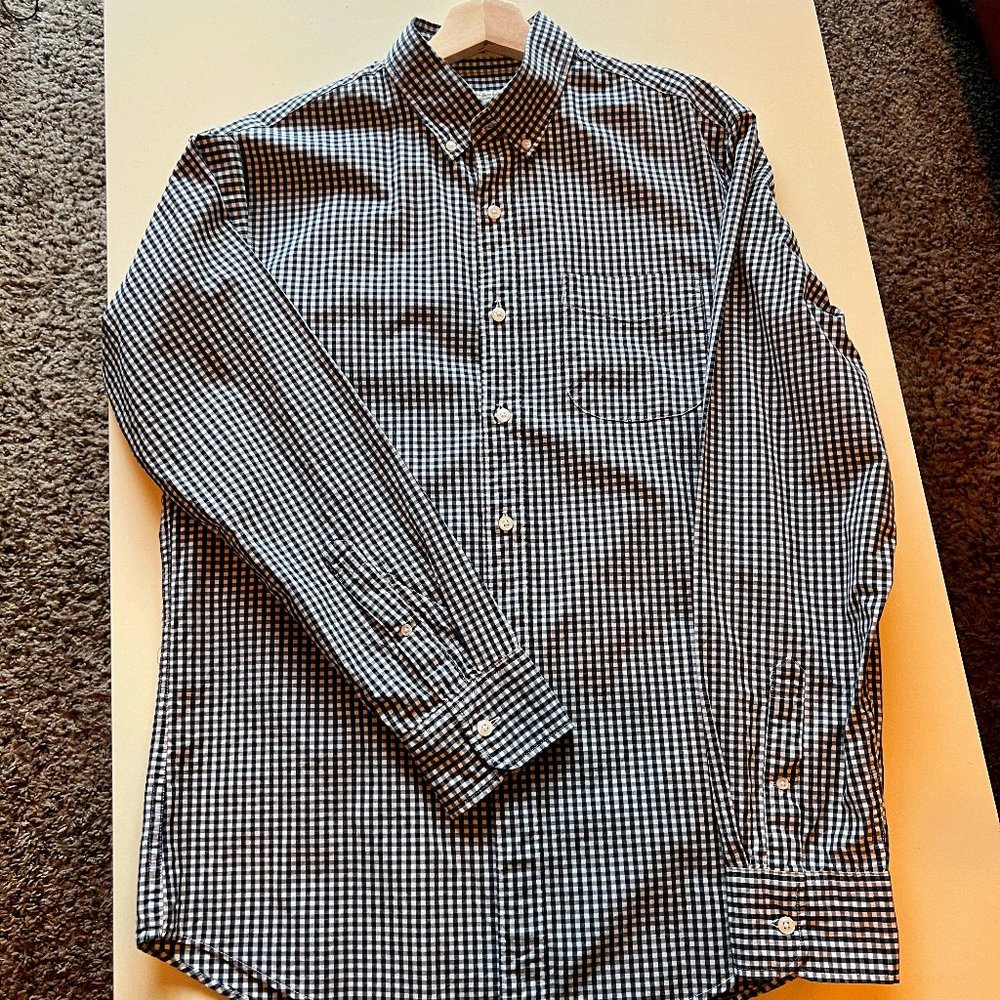 L/S J Crew Secret Wash Organic Cotton poplin shirt, Slim, Medium, Navy Gingham